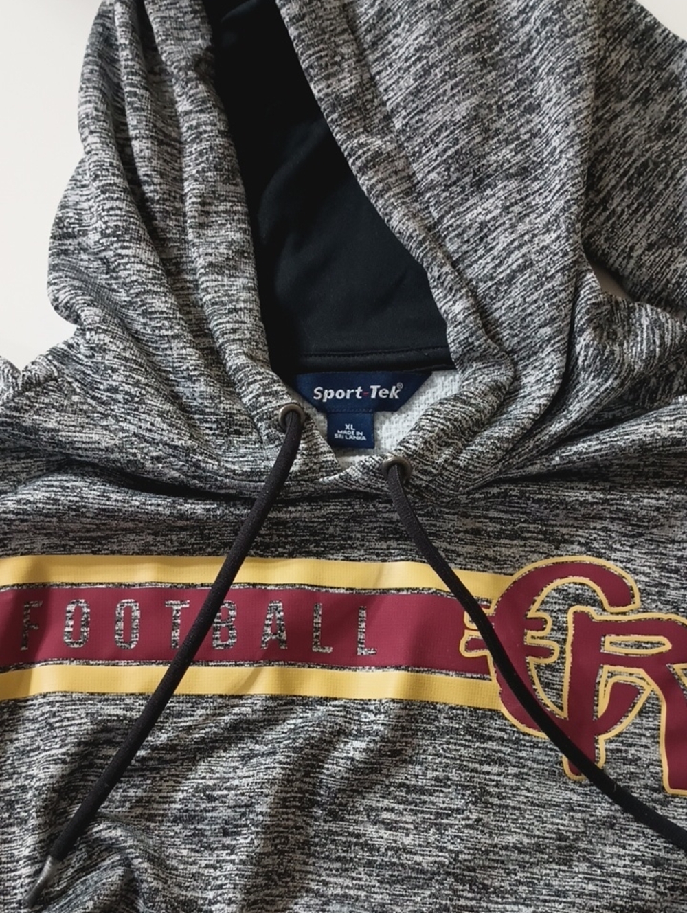 Sport-Tek Gray Marled Hoodie with Gold and Maroon Football Stripe
